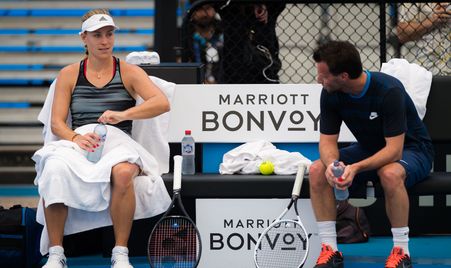 Angelique Kerber of Germany with coach Dieter Kindlmann during practice ahead of the 2020 Brisbane International