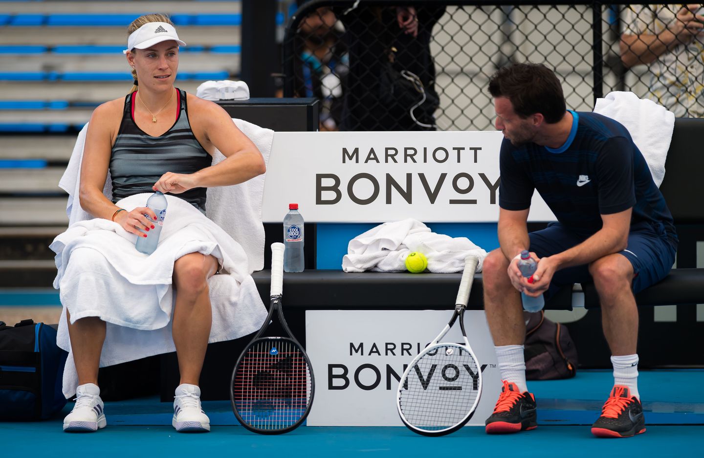 Angelique Kerber of Germany with coach Dieter Kindlmann during practice ahead of the 2020 Brisbane International